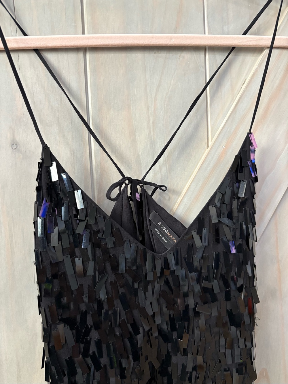 BCBGMaxAzria Black Sequin Fringe Cami - Picture 4 of 8
